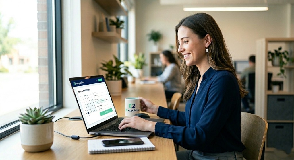 Professional using EZappointo to book an appointment on laptop